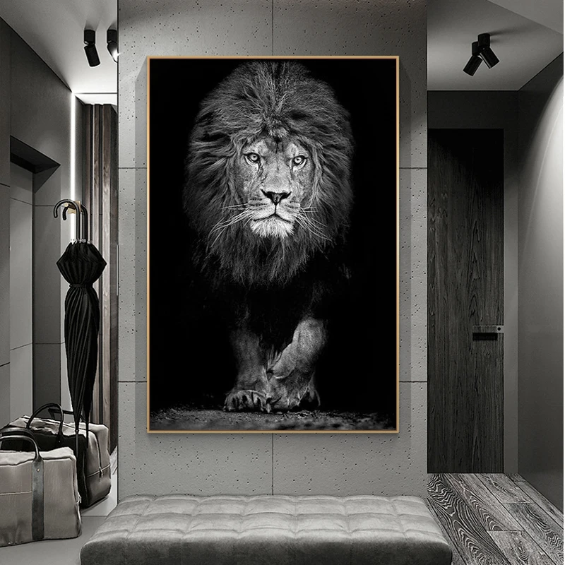 

Black and White Lion Animal Canvas Painting Posters and Prints Wall Art Wild Animals Pictures for Living Room Bedroom Decor