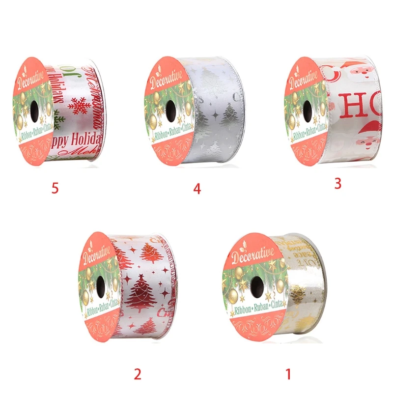 

X5XD Shiny Metallic Tree Snowflake Print Christmas Polyester Ribbon DIY Craft Decor