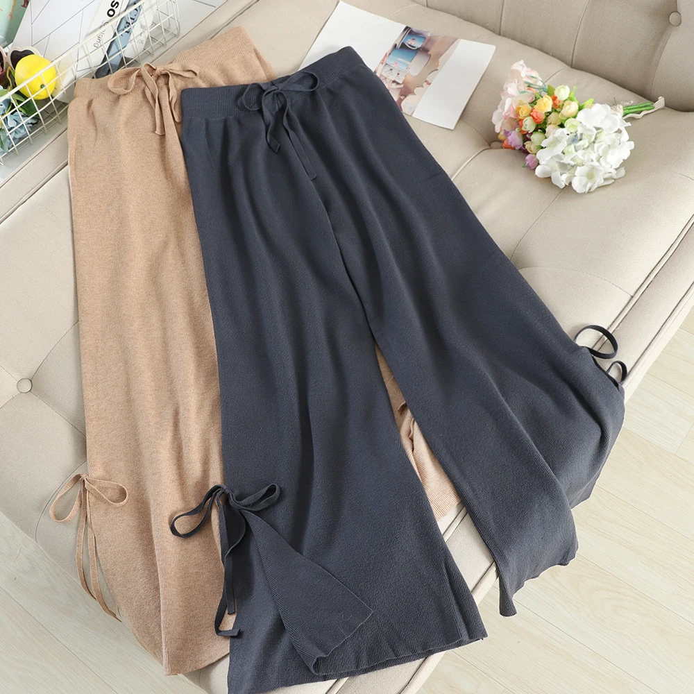 SINGRAIN женские элегантные трикотажные брюки с эластичным поясом и бантом длинные