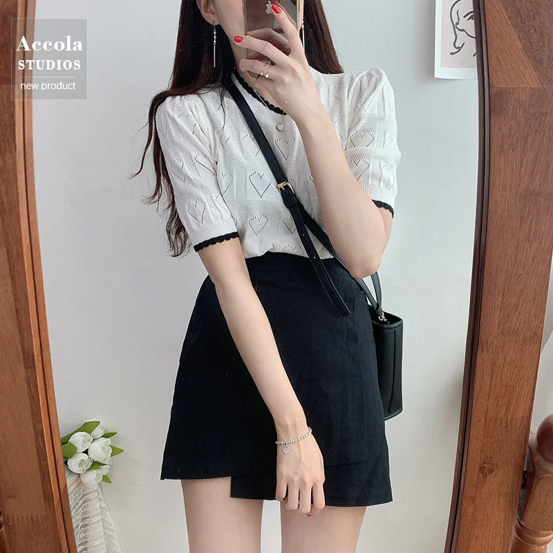 Блузка с коротким рукавом кружевной свитер круглым вырезом и | Женская одежда