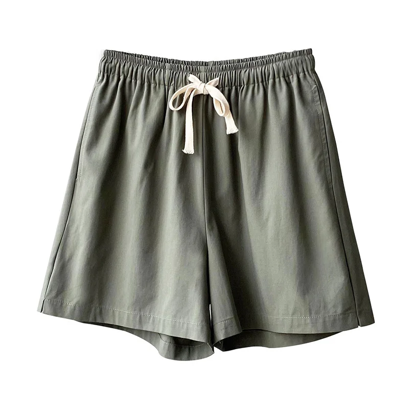 

Yeeloca High Waist Wide Leg Shorts Women 2021 Summer New Korean Solid Loose Trousers Elastic Lace Up Casual Pants