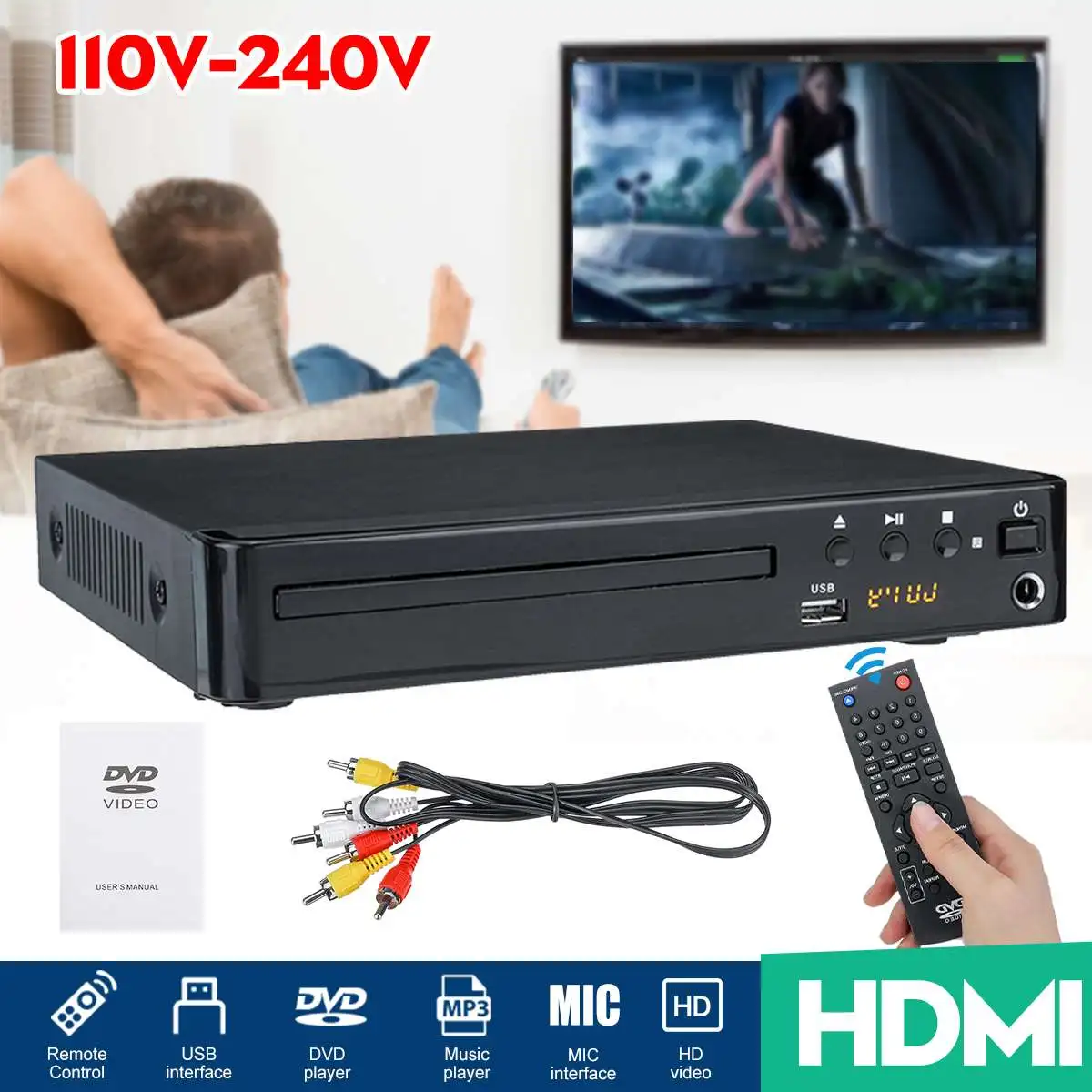1080P Full HD многорегионный HDMI DVD-плеер Система домашнего кинотеатра стерео видео VCD