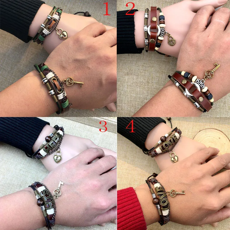 2 шт./компл. пара кожаных браслетов для влюбленных браслет с замком сердца и