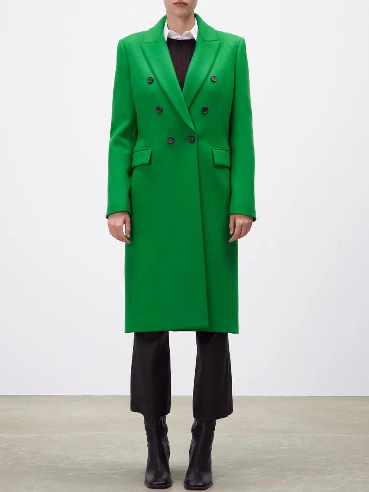

2022 winter new women's fashion lapel button-breasted long-sleeved blended straight casual slim long jacket jacket