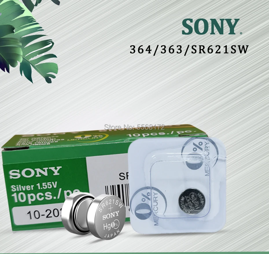 10 шт. для Sony Оригинал 1 55 V 364 SR621SW V364 SR60 SR621 AG1 Однослойная упаковка часов батарейный