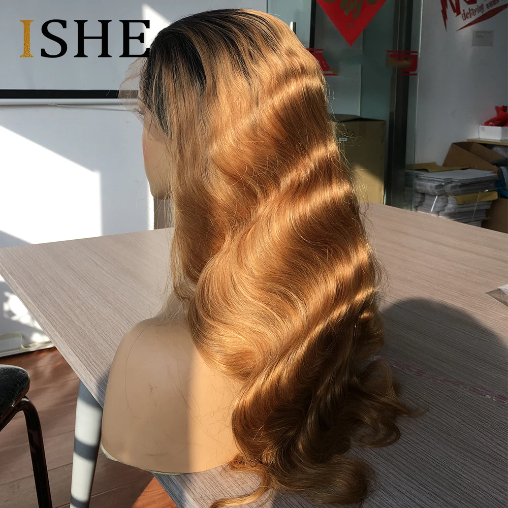 Парик из человеческих волос с эффектом омбре медовая блондинка волна тела T-часть