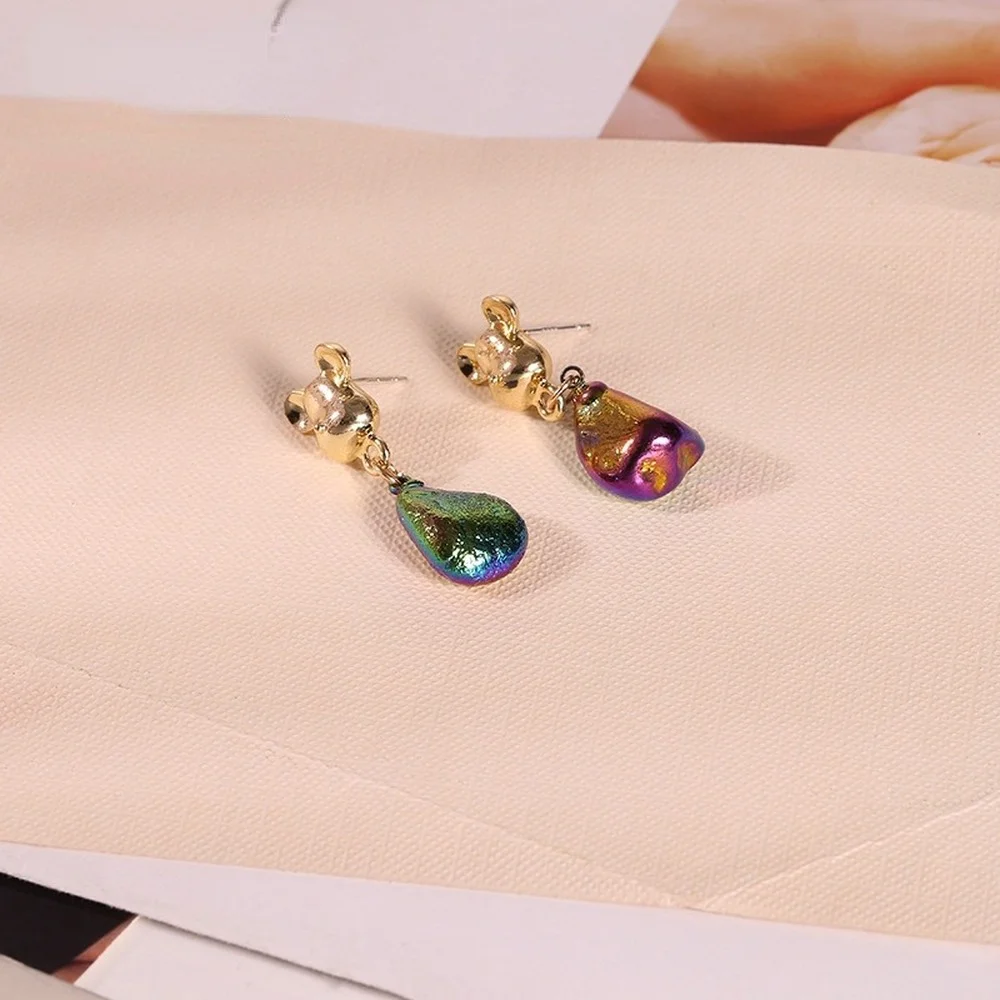 

Bohemian Women's Earrings Plating Natural Stone Purple Green Cute Bear Jewelry Gift Earrings 2021 Trends Elegant Banquet Jewelry