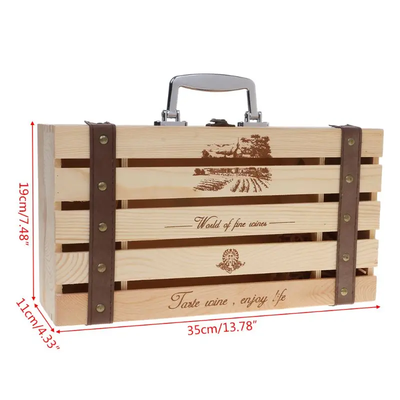 Vintage Wood Red Wine Bottle Box Carrier Crate Case Storage Carrying Display Holder Birthday Party Christmas Gift