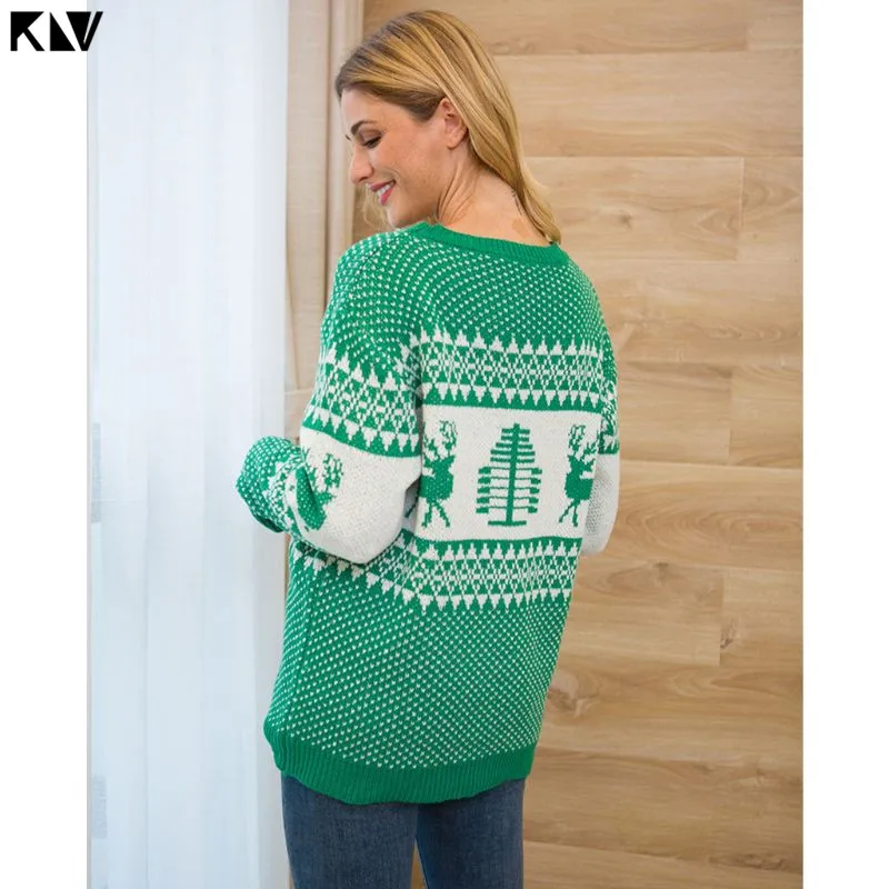 Женский зимний свитер с длинным рукавом некрасивый вязаный пуловер рисунком
