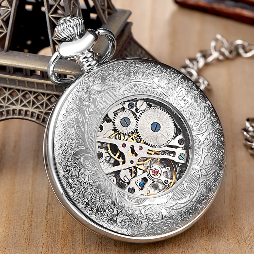 Vintage Mechanical Pocket Watch Set Luxury Pendant Watches for Men Pendant Clock Necklace Chain Pouch Bag reloj de bolsillo
