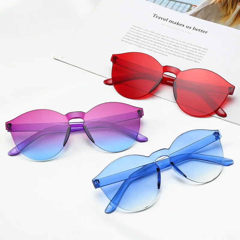 

MAYTEN 2021 Rimless Sunglasses Transparent Shades Plastic Round Sun Glasses Women Brand New One-Piece Clear Candy Color Lady