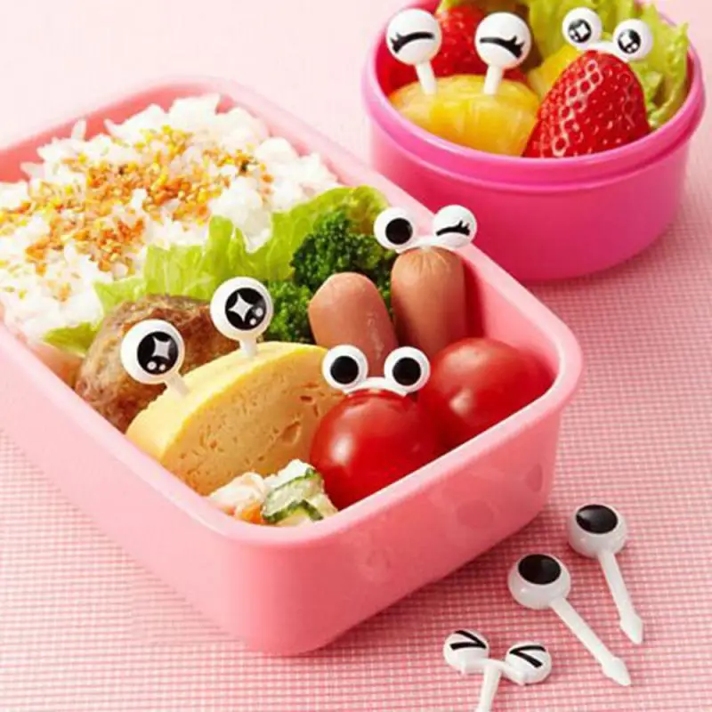 

10PCS/Set Mini Cute Eye Fruit Fork Reusable Cartoon Plastic Eyes Fruit Fork Sandwich Toppers Decoration Home Kitchen Accessories