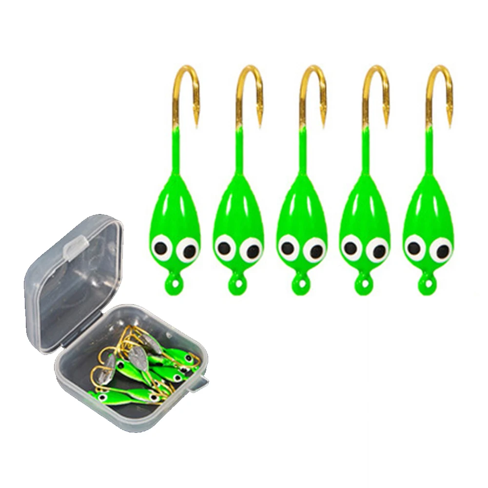 

5pcs/Box Ice Fishing Metal Jigs Heads Winter Jigging Barbed Hooks For Walleye Ice Lake Fishing Bait Hooks Fishhook Tackle Pesca