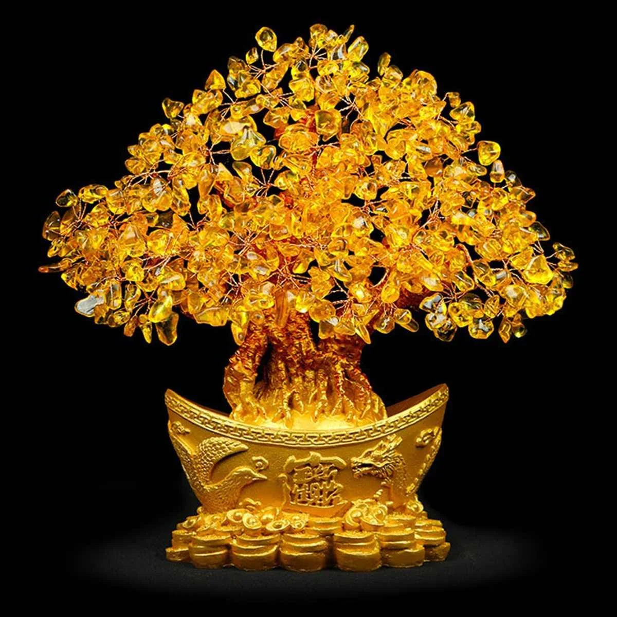 

Extra Large Golden Natural Citrine Lucky Money Tree Cash Cow Ingot Tree Decoration Sculpture Business Craft New Home Gift