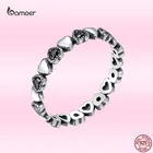 Классические кольца на палец в форме черного сердца Bamoer для женщин, прозрачные чешские кольца из настоящего серебра 925 пробы, штабелируемые кольца, оригинальные ювелирные изделия