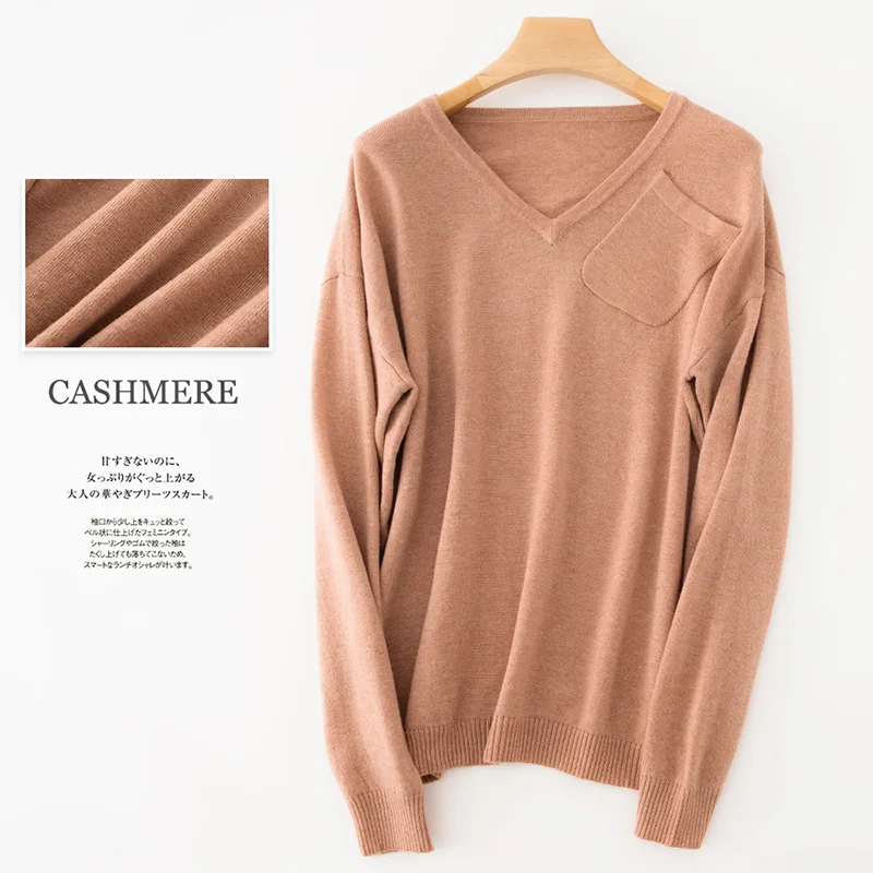 Red Camel Sparsil Женский вязаный свитер с длинным рукавом из чистого кашемира, Свободный пуловер с v-образным вырезом, повседневный милый мягкий теплый джемпер с длинным рукавом для девочек - Цвет: Red Camel