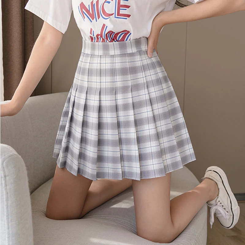 

Falda a cuadros plisado para mujer, falda de cintura alta, coreana, W8Harajuku, japonesa, Sexy