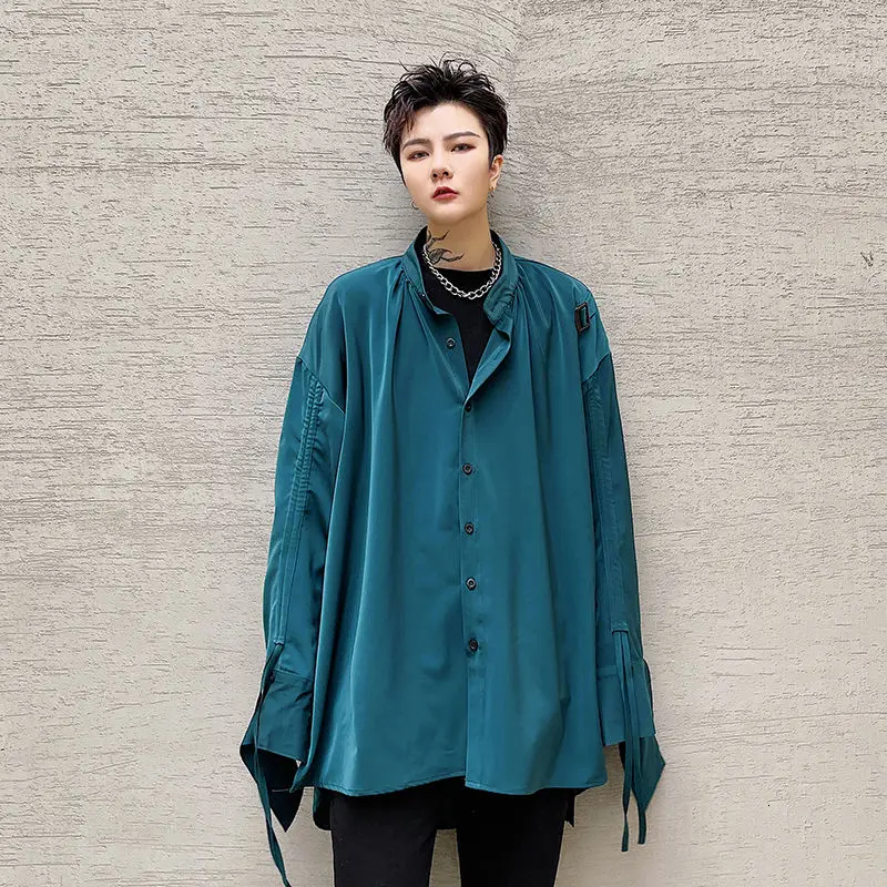 Men's Shirt  Same Spring And Summer Silk Satin Trend Loose And  Youth Pure Color Dance The New Listing Fashion  Long Sleeve