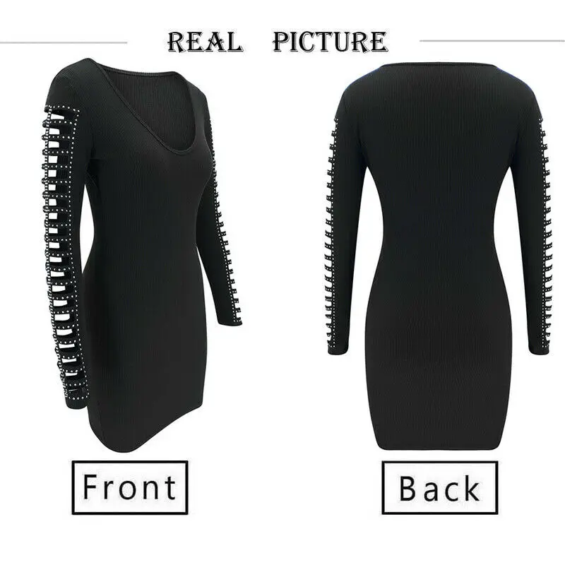 

Brand New Autumn Winter Women`s Sexy Hollow Out Low-cut Bodycon Dress Ladies Casual Solid Color Long Sleeve Mini Dresses