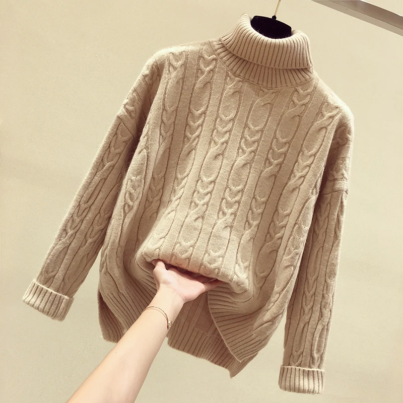 

Новинка 2021, элегантный вязаный свитер в Корейском стиле, свободный осенний Свитер оверсайз, женские теплые пуловеры, модные однотонные Топы