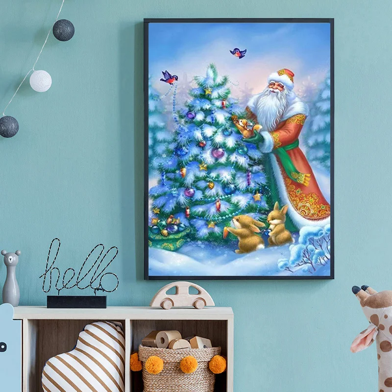 

Santa Claus Giving Gifts Christmas Snowy Night Canvas Painting Wall Art Pictures Posters Prints for Living Kids Room Home Decor
