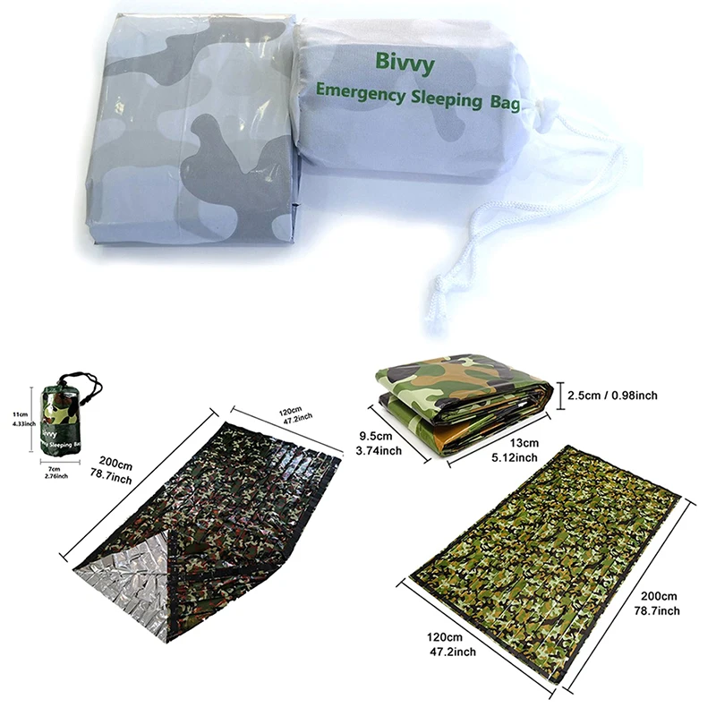 Камуфляжный спасательный аварийный спальный мешок теплый водонепроницаемый
