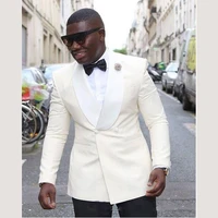 new style shawl lapel double breasted cool white wedding groom tuxedos men suits wedding prom dinner best man blazerjacketpant