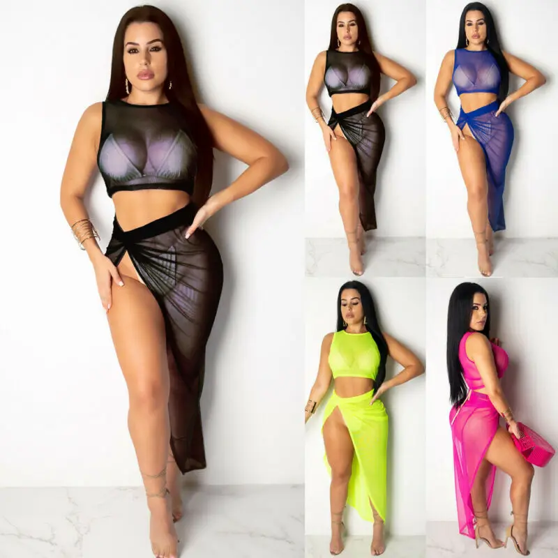 Женский сетчатый укороченный топ юбка с разрезом бикини накидка для купания