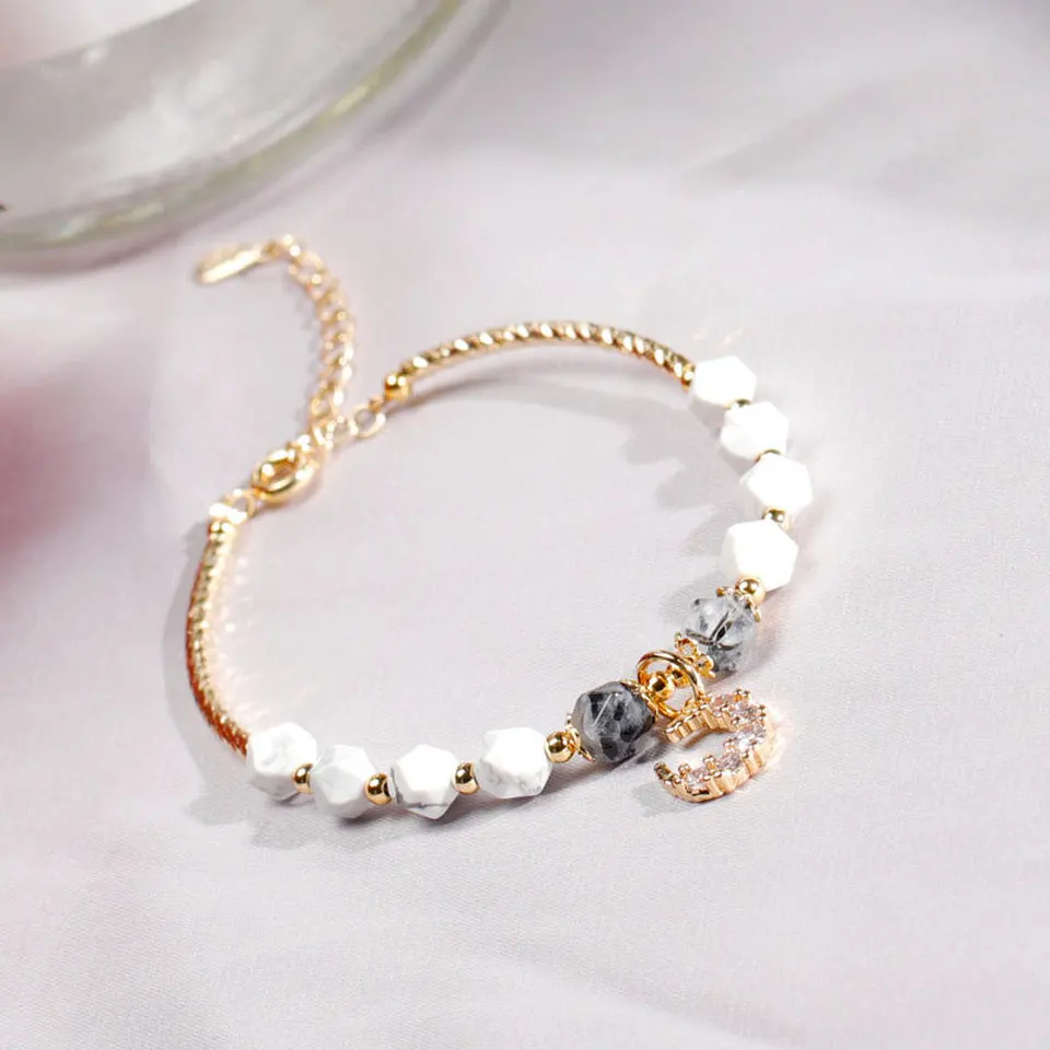 Rotating Moon Lucky Bracelet Titanium Stainless Steel Material Inlaid Natural Jewel Trendy Bracelets Women Jewelry Birthday Gift | Украшения