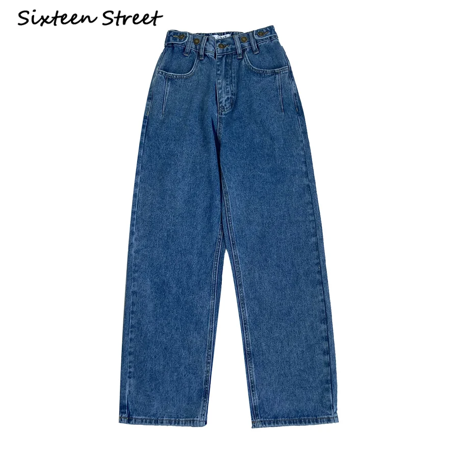 

Cargo Pants Women Vintage Streetwear Straight Leg Jeans Y2k Aesthetic Retro Washed Buttons Adjustable Design High Waist Loose