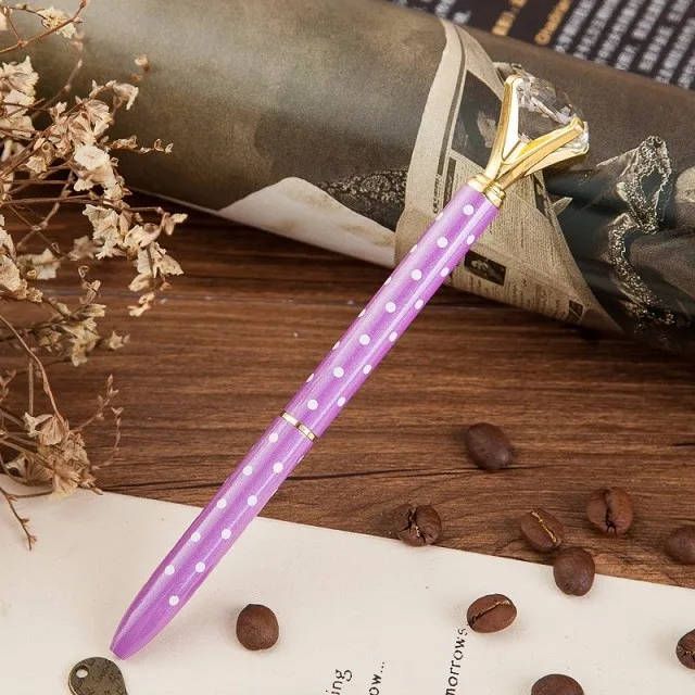 new Purple Металлический чехол, шариковая ручка, бриллиантовое кольцо в карате, кристальная ручка для леди, свадьбы, офиса, школы, подарок, шариковая ручка, розовое золото - Цвет: new Purple