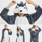 Пижама-кигуруми с забавными животными для взрослых, цельнокроеная Пижама-кигуруми с капюшоном в виде волка, единорога