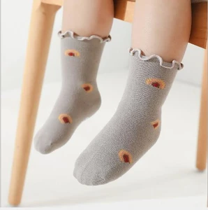 5Pairs 0-5Year Spring new childrens socks floral wood ears girls socks non-slip baby middle tube floor socks