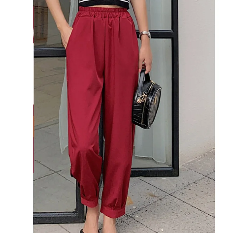 

female summer thin slim section beam feet pants loose wild harem pants sports casual women pants bloomers joggers plus size red