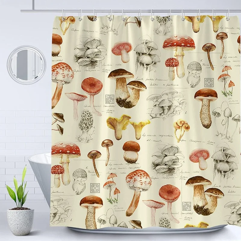 

Ретро занавеска для душа в виде грибов, натуральные дикие растения, психоделическая водонепроницаемая ткань для ванной комнаты, украшение ...