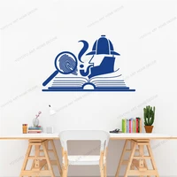 loupe fingerprint open book sleuth detective wall decal art vinyl window stickers library bookstore boy room interior decorcx772