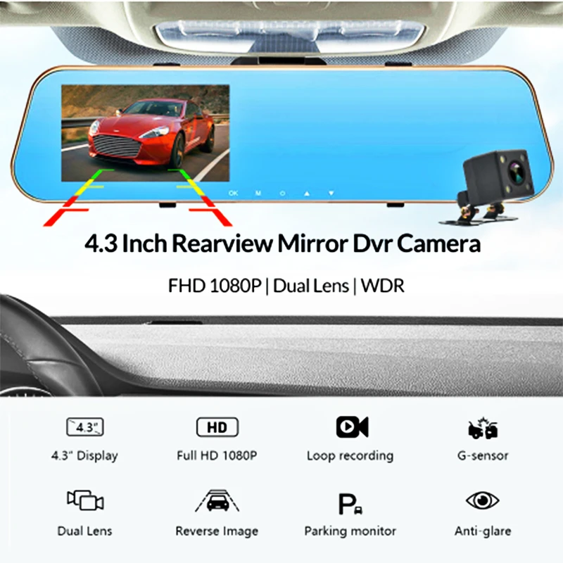 Of Ultron era автомобиля Dashcam Full HD 1080P Автомобильный авто DVR 4 3 дюймов Зеркало заднего