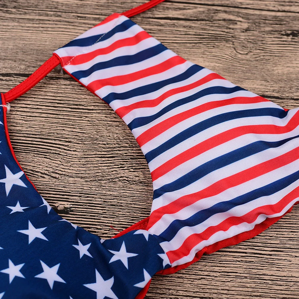 

Women American Flag Bandage Bikini Set Push-up Bra Swimsuit Bathing Beachwear Bathing Suit Stripe Female Two-pieces Bikini set