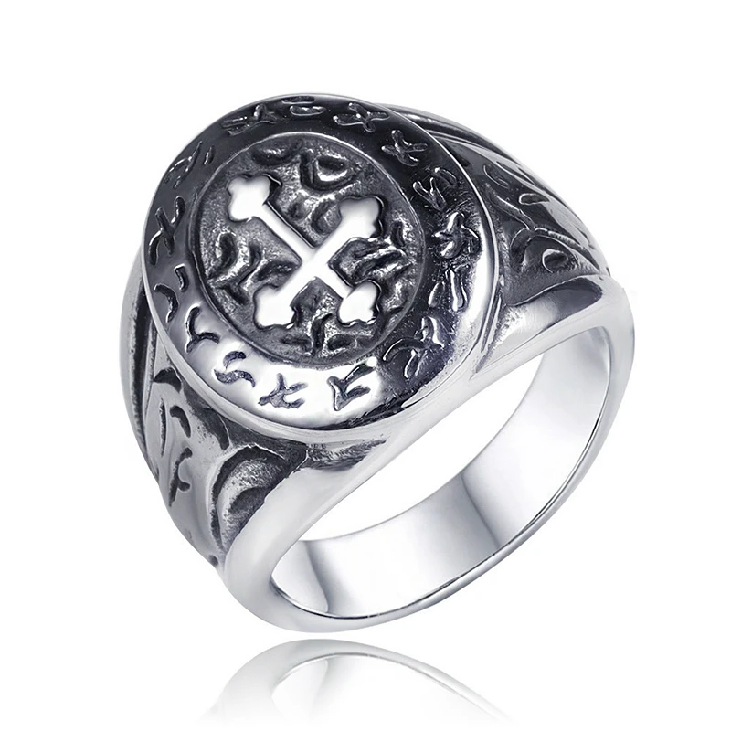 

Vintage Gothic Punk Cross Rings Jewelry Silver Color Hip Hop Stainless Steel Rings For Men Party Gift Bague
