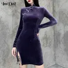 InsDoit женское винтажное элегантное фиолетовое готическое облегающее мини-платье с длинным рукавом и разрезом, вечерние платья с высокой талией