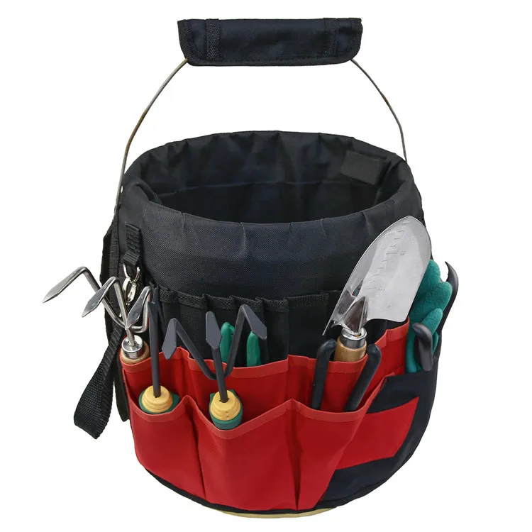 

1PC construction bag red Electrician Tool Storage oxford cloth garden Planting 42-pockets Pruner Wrench side bucket Portable