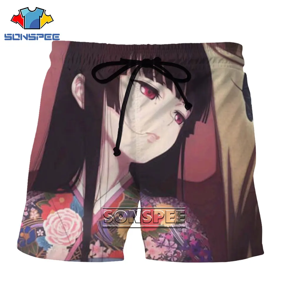 

SONSPEE Summer 3D Hell girl Anime Shorts Men Women Shorts Casual Fashion Harajuku Hiphop Beautiful Hawaii Beach Shorts Men Short