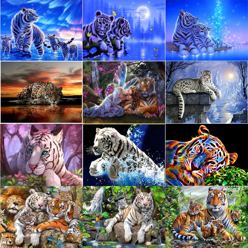 5D алмазная картина животное наклейка с тигром Алмазная вышивка Мозаика Белый