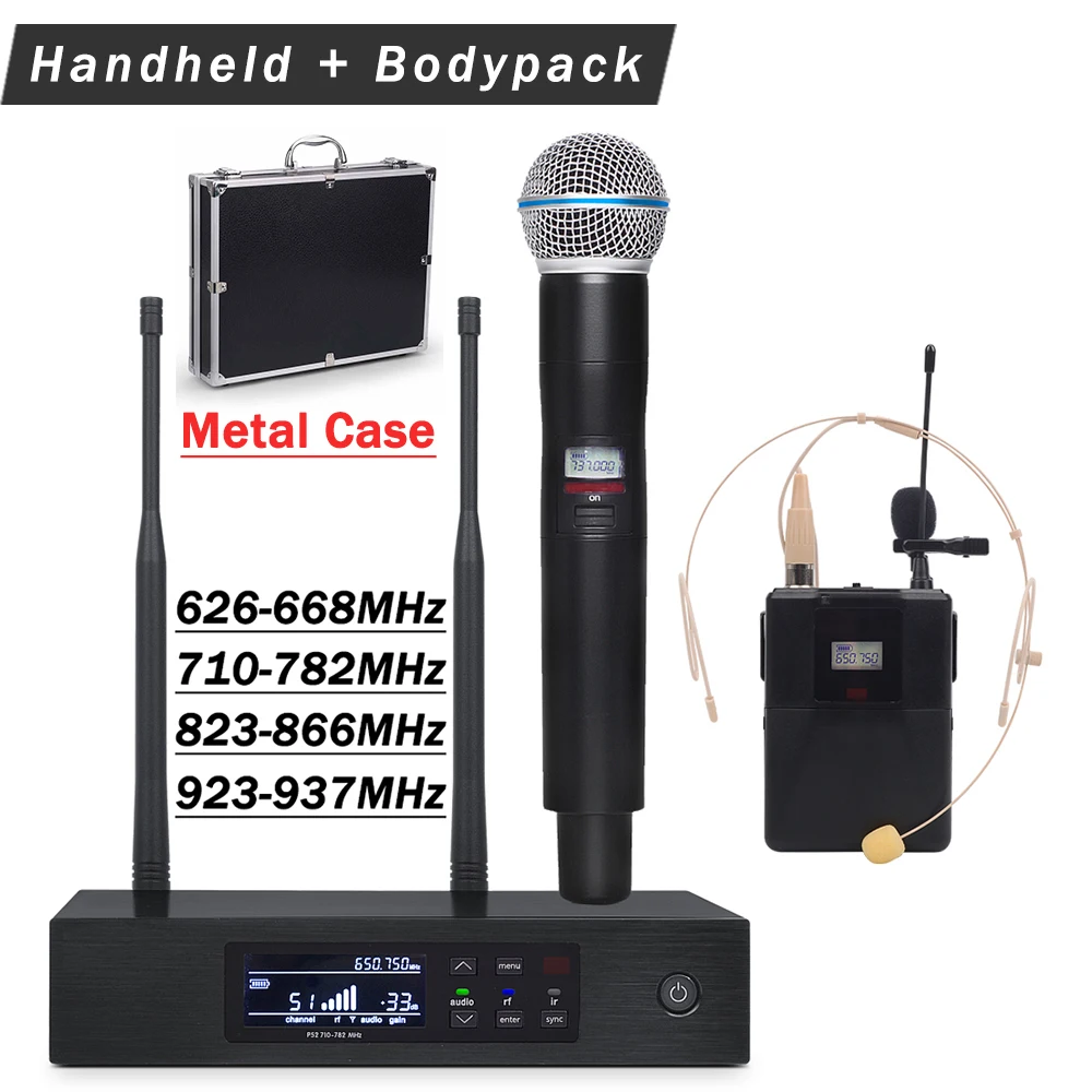 Металлический чехол для сцены! UHF Беспроводной микрофон Системы QLXD4 приемник + 3