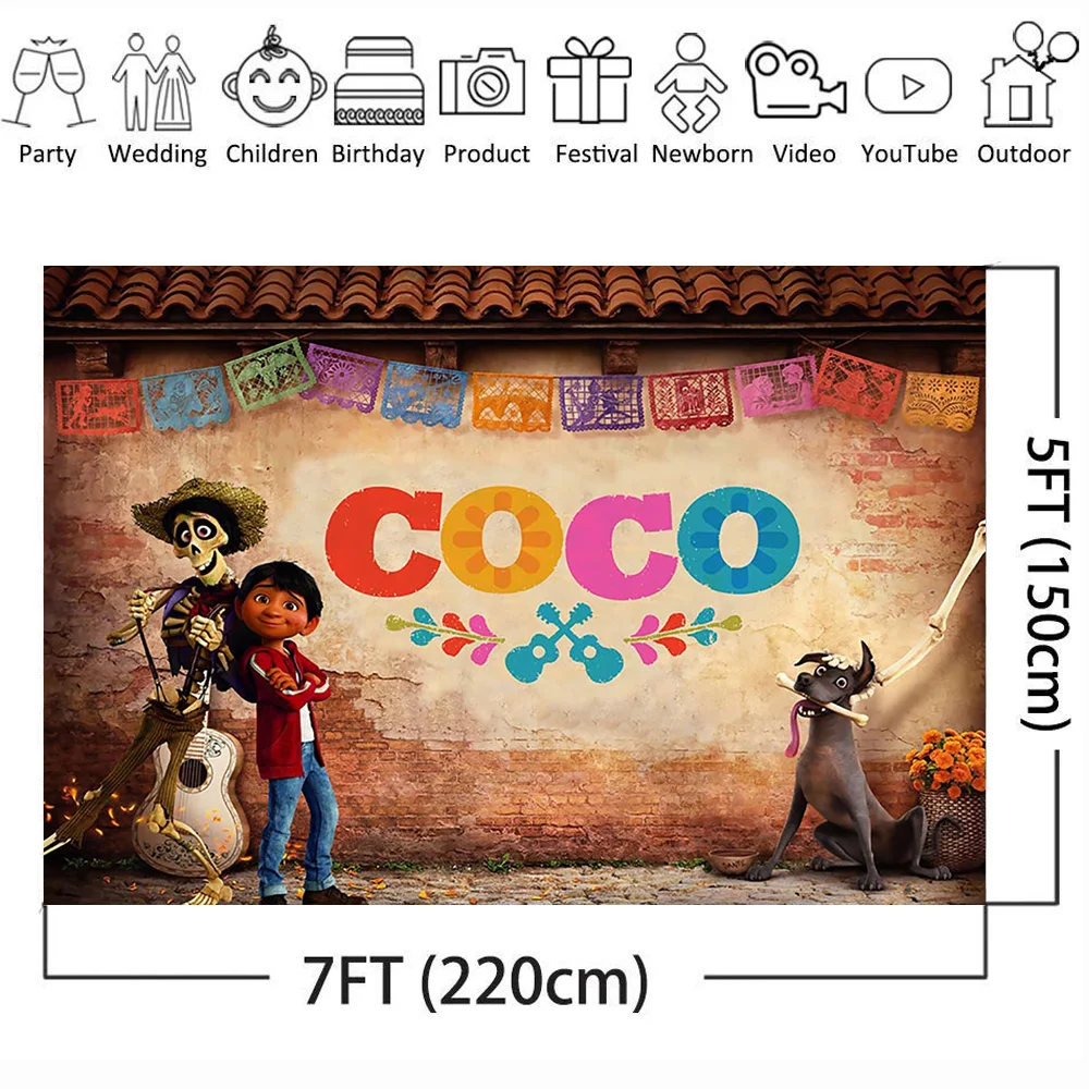 Coco день рождения Фото фоны детская вечеринка баннер пользовательские фотографии фоны реквизит День мертвых задний план Souls Вечерние