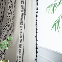 black and white geometry curtain withtassel for living room blinds bedroom bay window bohemian cotton linen nordic style curtain