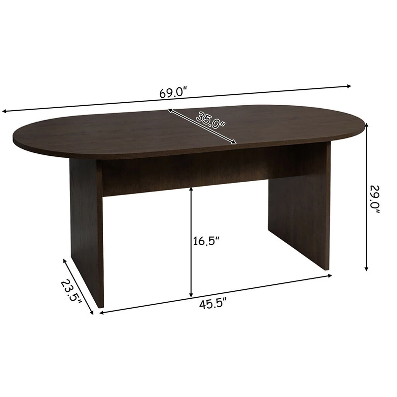 

69" x 35" Oval Conference Table with Rectangle Panel Base 6 People Engineered Wood Modern Design Meeting Table