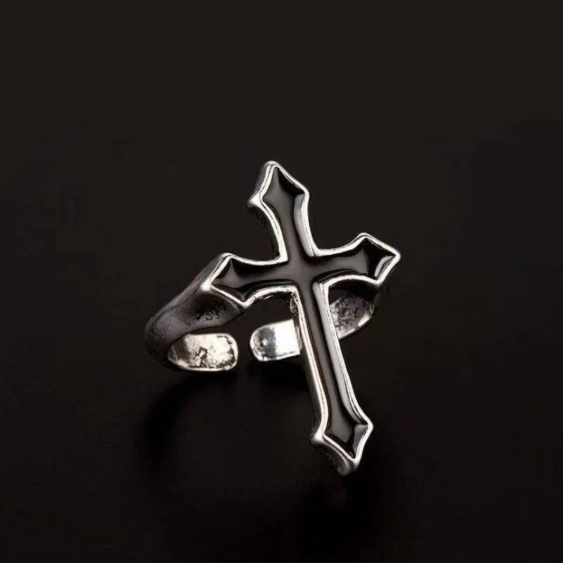 

New Design Punk Goth Cross Finger Rings for Women Open Cuff Enamel Rings Retro Gothic Hip Hop Rock Party Jewelry Wholesale Gifts