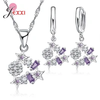korean ins hot clear crystal pendant necklaces drop earrings wedding accessories 925 sterling silver jewelry sets for women
