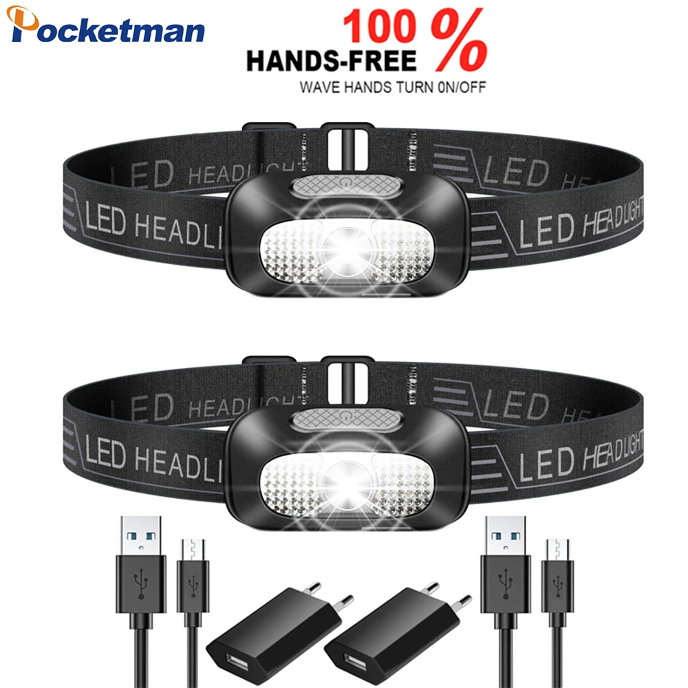 

Body Motion Sensor Headlamp USB Rechargeable Head Light Waterproof 5 Modes Head Lamp Induction Headlight Head Torch